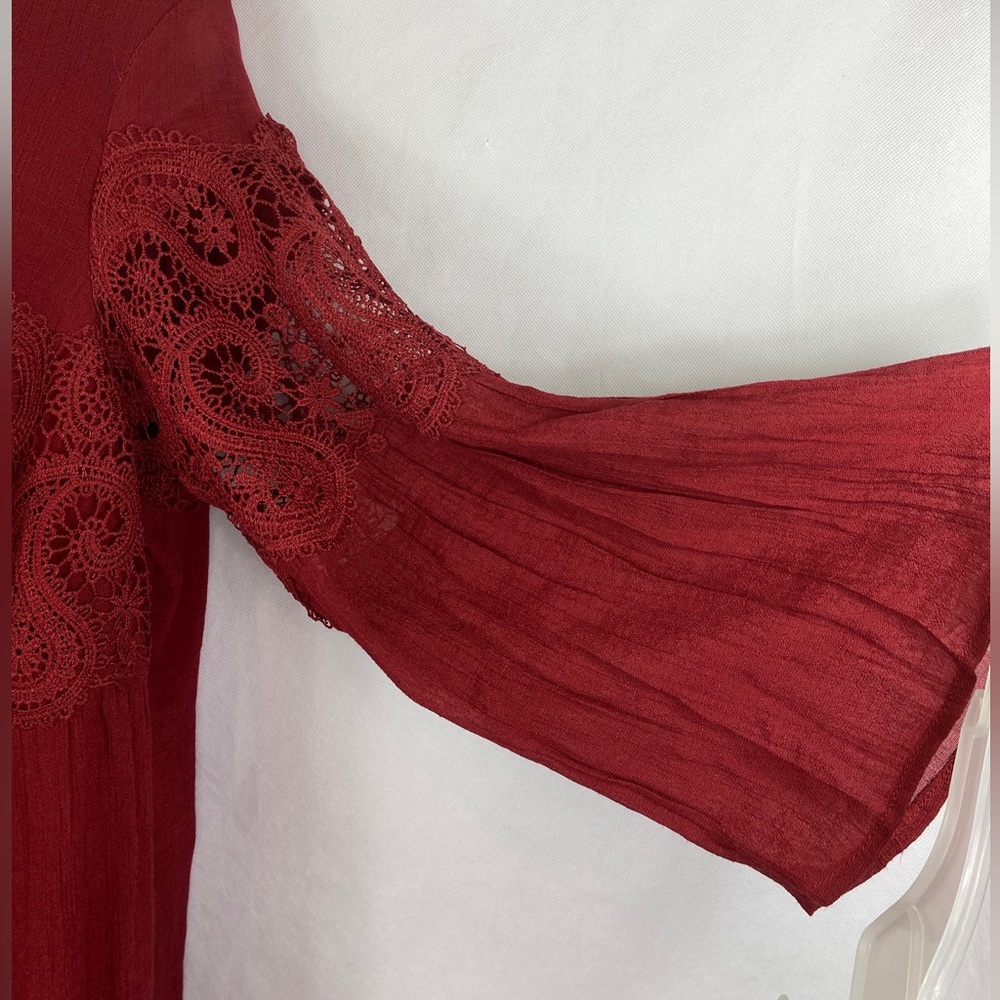 Indigo Rose Women's Dress Boho Burgundy Festival Lace Ruffles Lined Size 2x - Picture 3 of 14